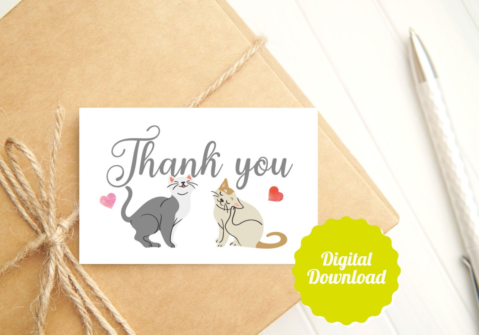 Cats Thank You Card Printable Template Letter Size DYI Print Etsy