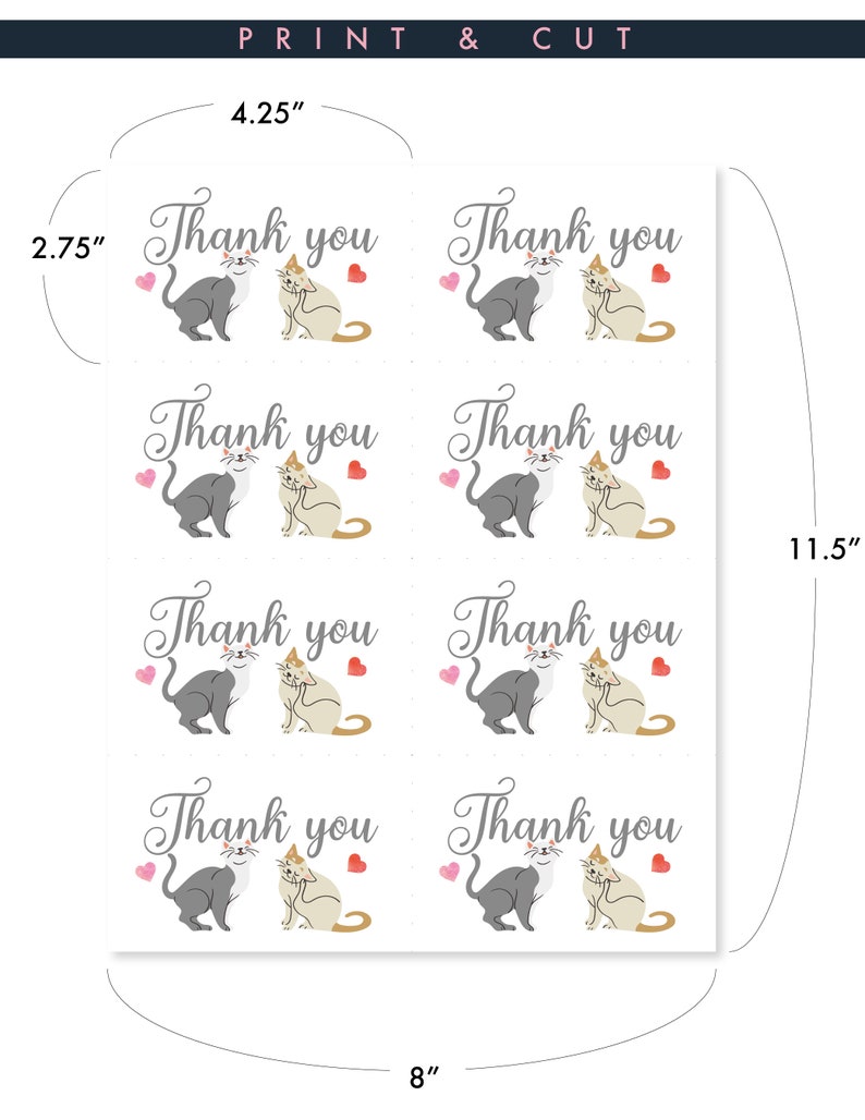 Cats Thank You Card Printable Template Letter Size DYI Print Etsy