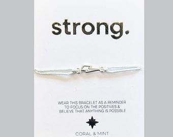 Strong - Silver Lightning Bolt Charm String Bracelet
