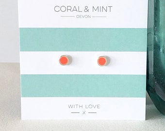 Coral Enamel Stud Earrings