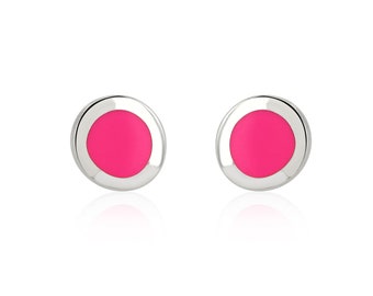 Neon Pink Enamel Stud Earrings