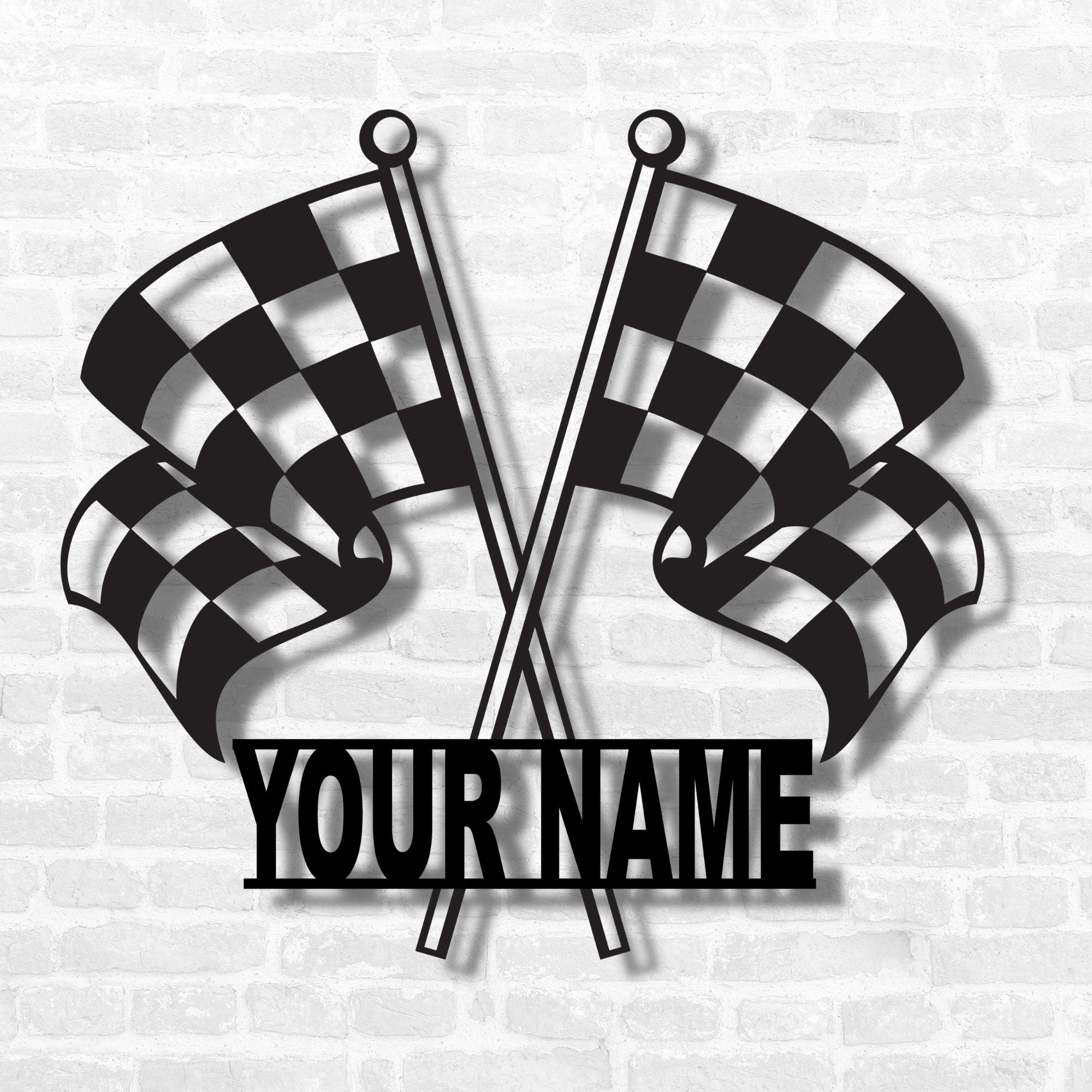 Custom Metal Racing Flags With Your Name Checkered Race Etsy
