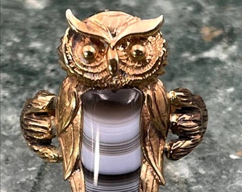 14k Gold & Stone Owl Ring