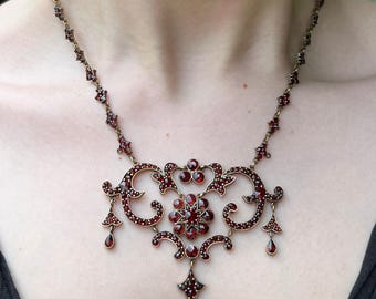 An Antique Victorian Bohemian Garnet Bangle, Gold-tone With Assorted ...