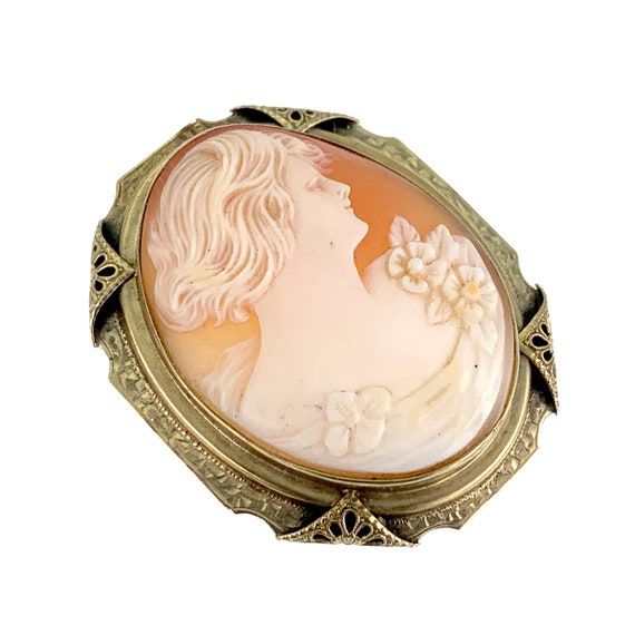 Antique 14K Carved Shell Cameo Brooch - image 2