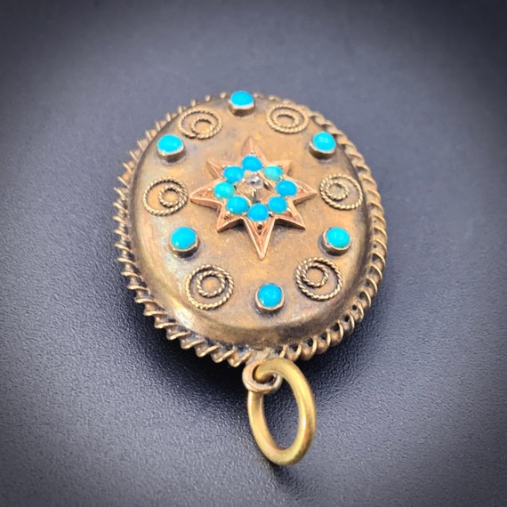 Antique 15K, Diamond & Persian Turquoise Locket B… - image 5