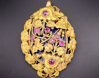 Antique Georgian 14K, Amethyst & Lapis Brooch/Pendant