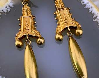 Antique Victorian 9K Gold Etruscan Revival Earrings
