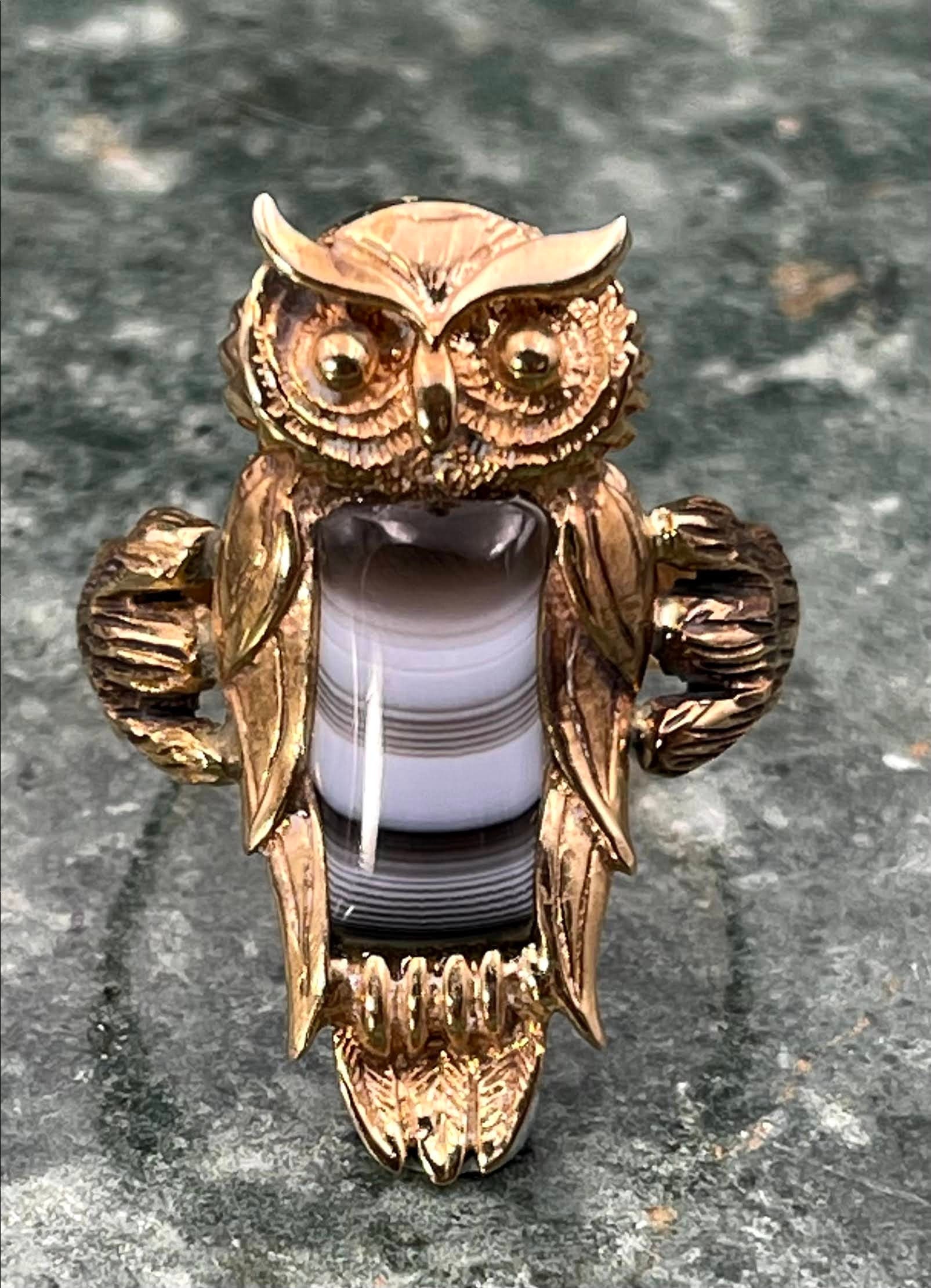 14k Gold & Stone Owl Ring