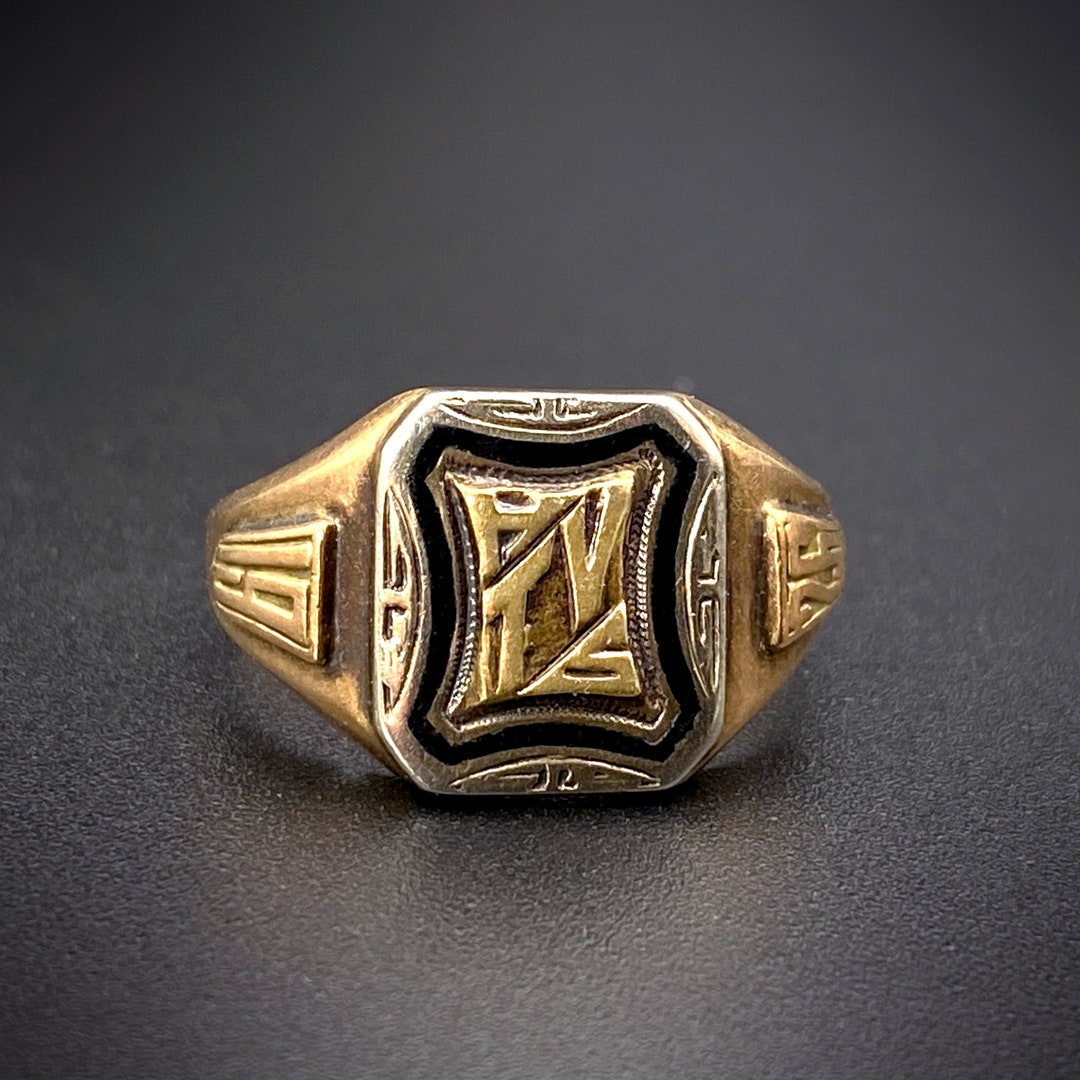 【骨董級】1918年 vintage gold ring K10 カレッジリング ヴィンテージ カレッジリング【JOSTEN 10kt Gold × Green ST