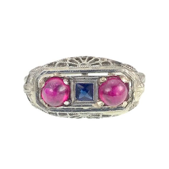 Antique Art Deco 18K, Ruby & Sapphire Ring