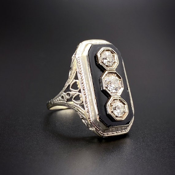 SOLD-Quintessential Art Deco 14K, Onyx & Diamond … - image 2