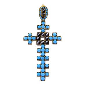 Antique Victorian Pinchbeck, Paste Turquoise & Banded Agate Cross Pendant