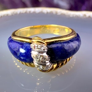 Vintage 18k, Lapis & Diamond Ring