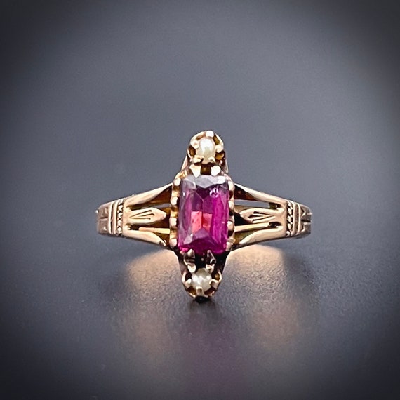Antique Victorian 10K, Pink Tourmaline & Seed Pea… - image 1