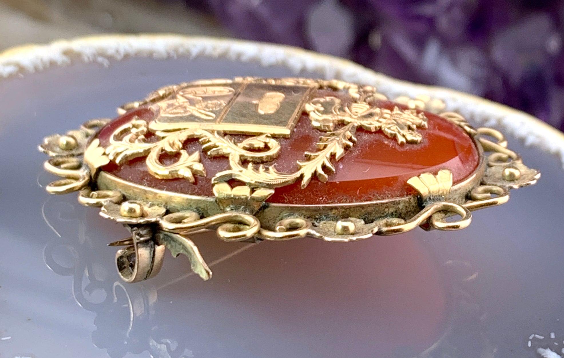 アンティーク 18K & カーネリアン 紋章ブローチ - Etsy 日本