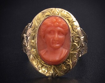 Anillo de conversión de coral tallado y 14K, 10K