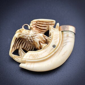 Antique 9k Carved Eagle Horn Fob/ Pendant