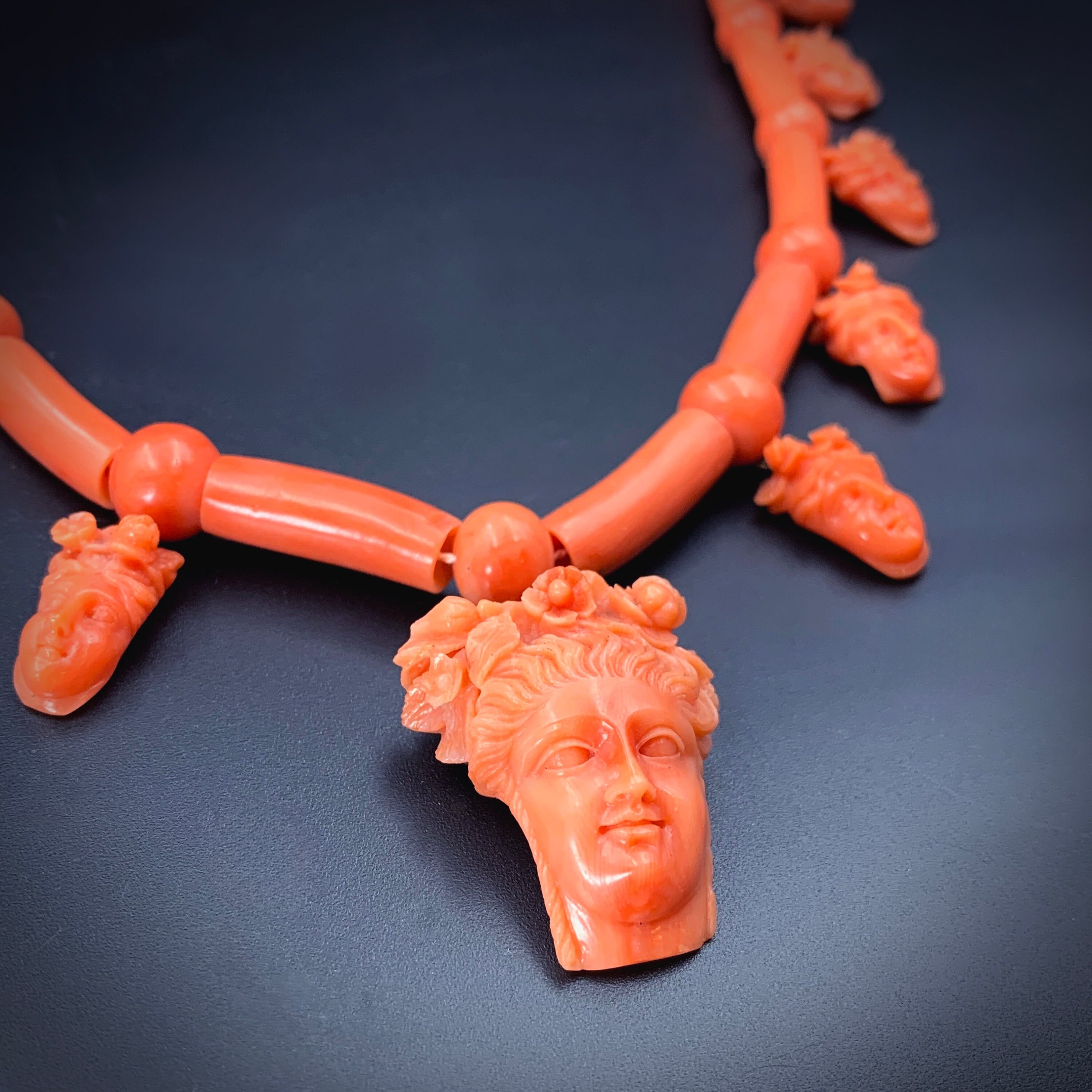Antique 15K & Carved Coral Goddess Flora Necklace Etsy