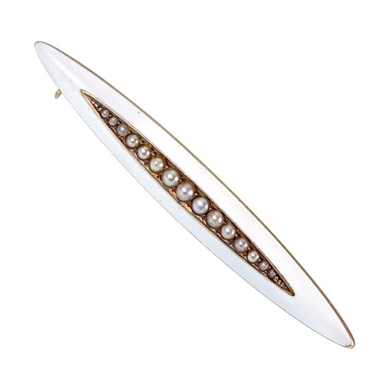 Antique 14K, Seed Pearl & Enamel Brooch - image 1