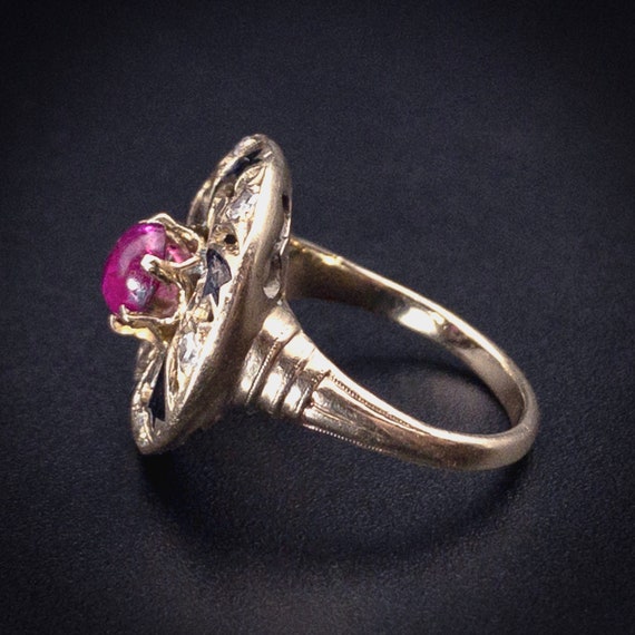 Antique Edwardian 10K, Ruby, Diamond & Enamel Ring - image 3
