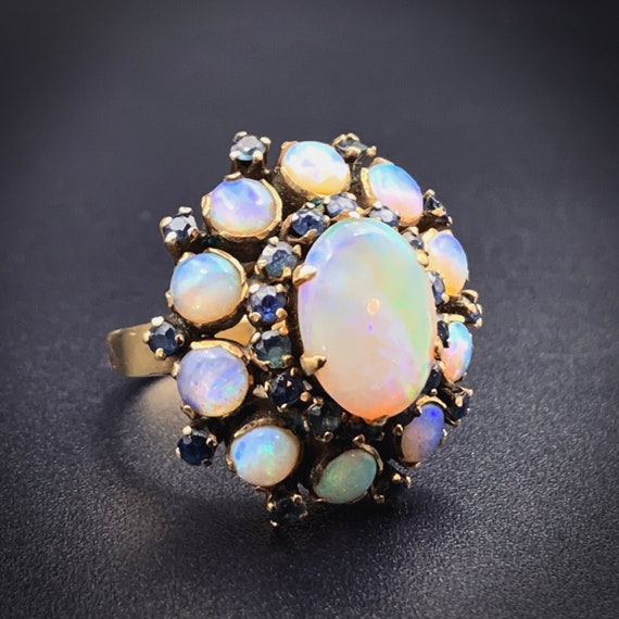 SOLD- 18K, Opal & Sapphire Cocktail Ring - image 2