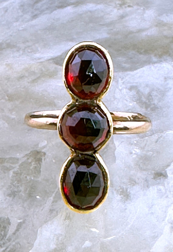 Antique 18K Bohemian Triple Garnet Ring