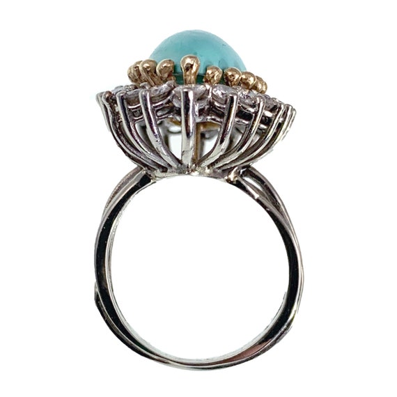 Vintage 14K, Diamond & Turquoise Cocktail Ring - image 5