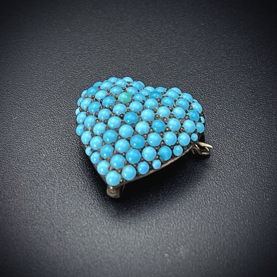 Antique Sterling Silver & Persian Turquoise Heart… - image 3