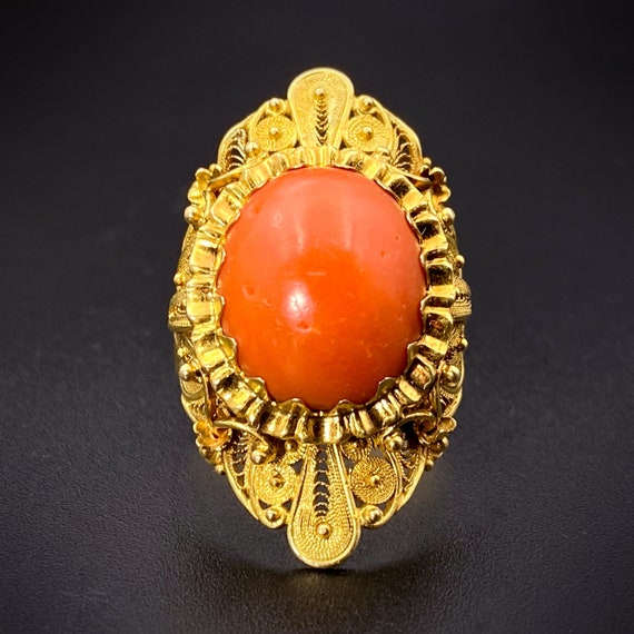 Opulent Antique 18K & Orange Coral Ring