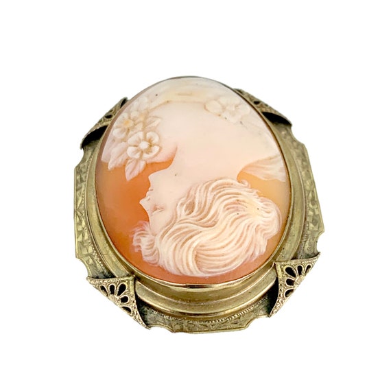 Antique 14K Carved Shell Cameo Brooch - image 5