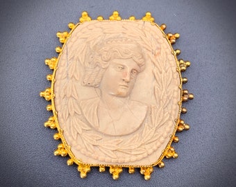 SOLD- Antique 18K & Carved Lava Cameo Buckle/Slide