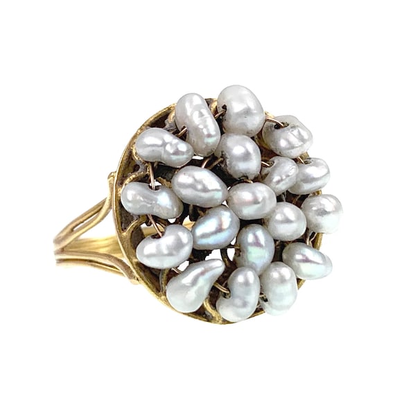 Antique French 18K & Natural Seed Pearl Cluster R… - image 1