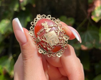 アンティーク 18K & カーネリアン 紋章ブローチ - Etsy 日本