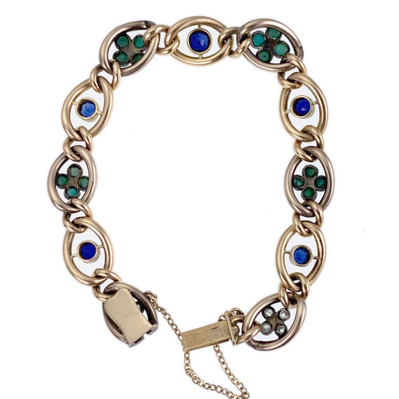 Antique 14K, Diamond, Sapphire & Turquoise Bracel… - image 5