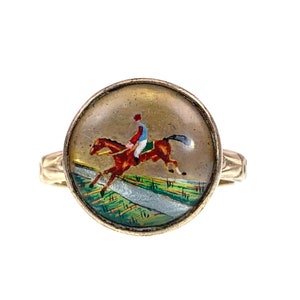 Antique 9K, 14K & Glass Essex Crystal Horse Conversion Ring