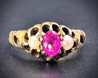 Antique 18K, Ruby & Pearl Ring
