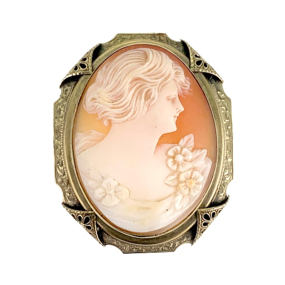 Antique 14K Carved Shell Cameo Brooch - image 1