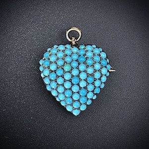 Antique Sterling Silver & Persian Turquoise Heart Brooch/Pendant