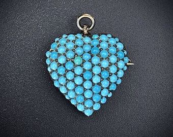 Antique Sterling Silver & Persian Turquoise Heart Brooch/Pendant