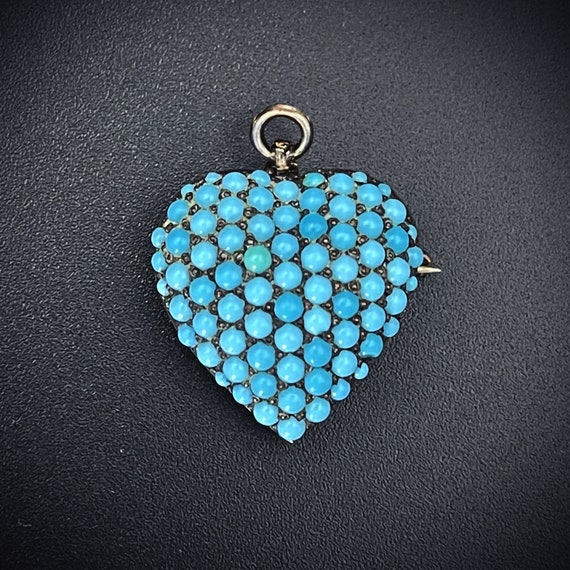 Antique Sterling Silver & Persian Turquoise Heart… - image 1