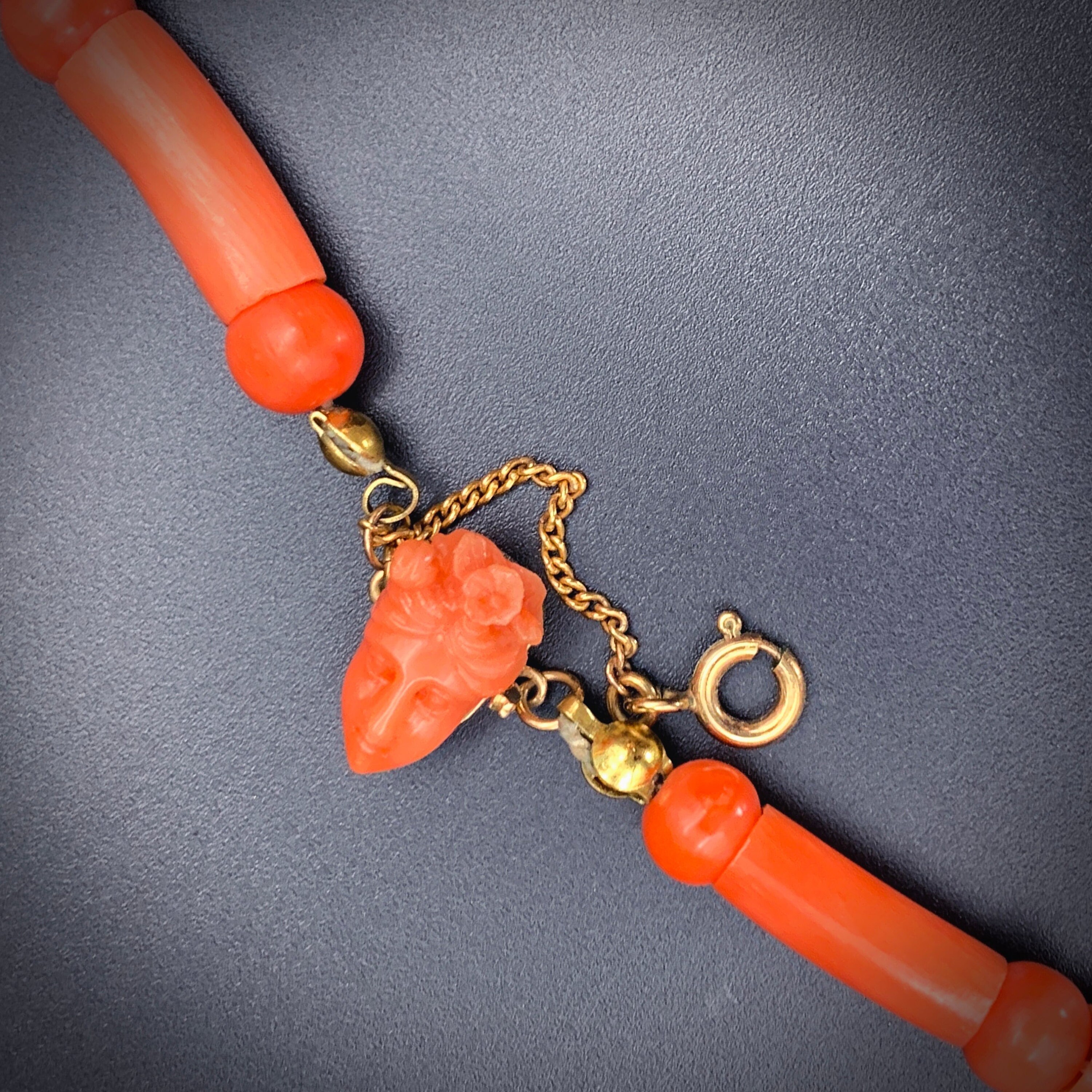 Antique 15K & Carved Coral Goddess Flora Necklace Etsy