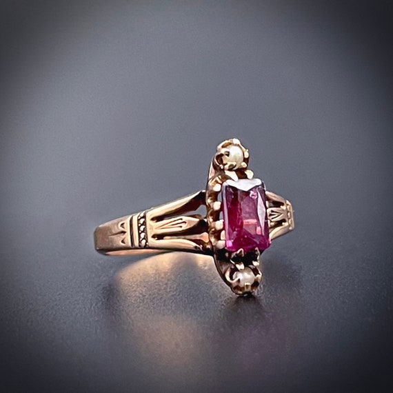 Antique Victorian 10K, Pink Tourmaline & Seed Pea… - image 2