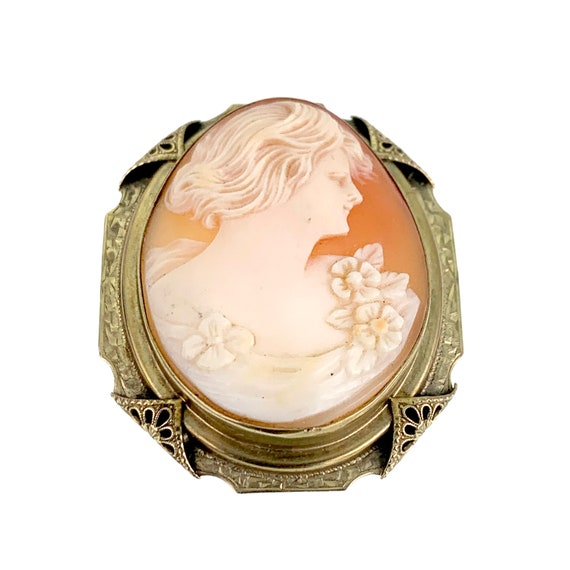 Antique 14K Carved Shell Cameo Brooch - image 4