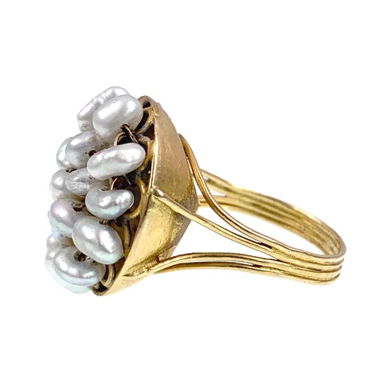 Antique French 18K & Natural Seed Pearl Cluster R… - image 3