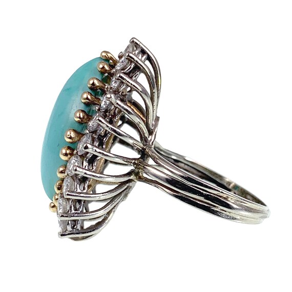 Vintage 14K, Diamond & Turquoise Cocktail Ring - image 3