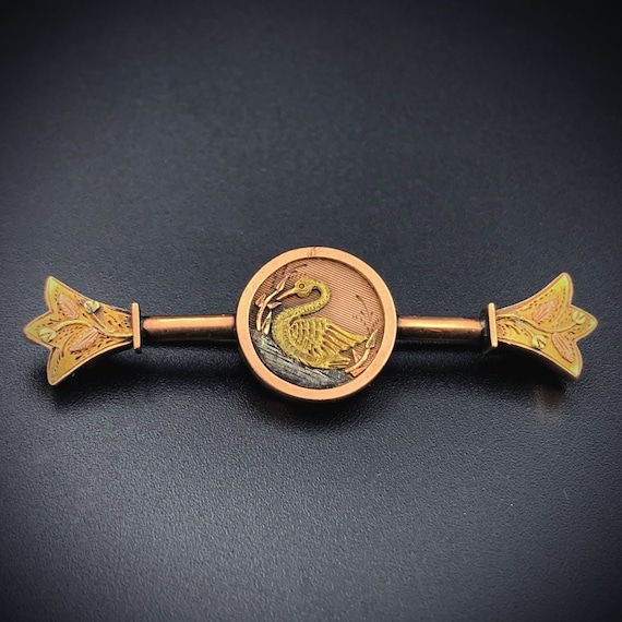 Antique 14K & 12K Gold Swan Brooch - image 1