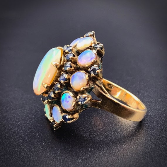 SOLD- 18K, Opal & Sapphire Cocktail Ring - image 4