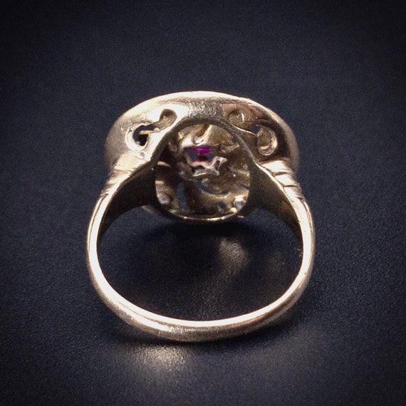 Antique Edwardian 10K, Ruby, Diamond & Enamel Ring - image 5