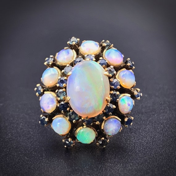 SOLD- 18K, Opal & Sapphire Cocktail Ring - image 1
